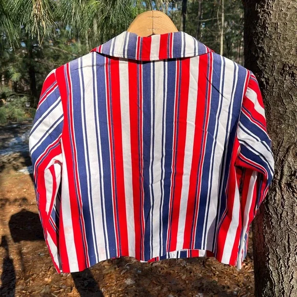 70s Handmade USA Red White & Blue Striped Blazer Jacket America Patriotic - Picture 2 of 15